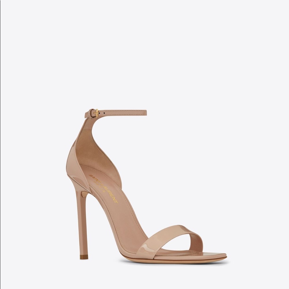 Saint Laurent Nude Patent Leather Ankle-Strap Stiletto Sandals